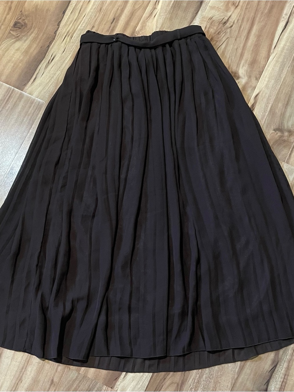 Joie Choc Brown Pleated Chiffon Midi Skirt, Self-Tie Belt, Flowy A-Line Sz L - Picture 2 of 7